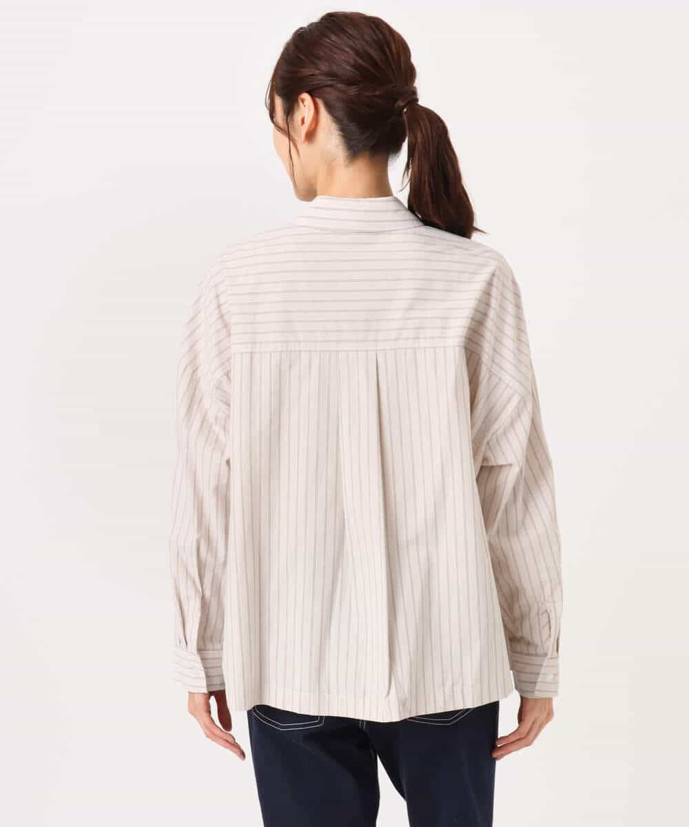 FUBGD02130 MK MICHEL KLEIN(MK ミッシェルクラン) クロップド丈コットンストライプシャツブラウス/洗える ベージュ