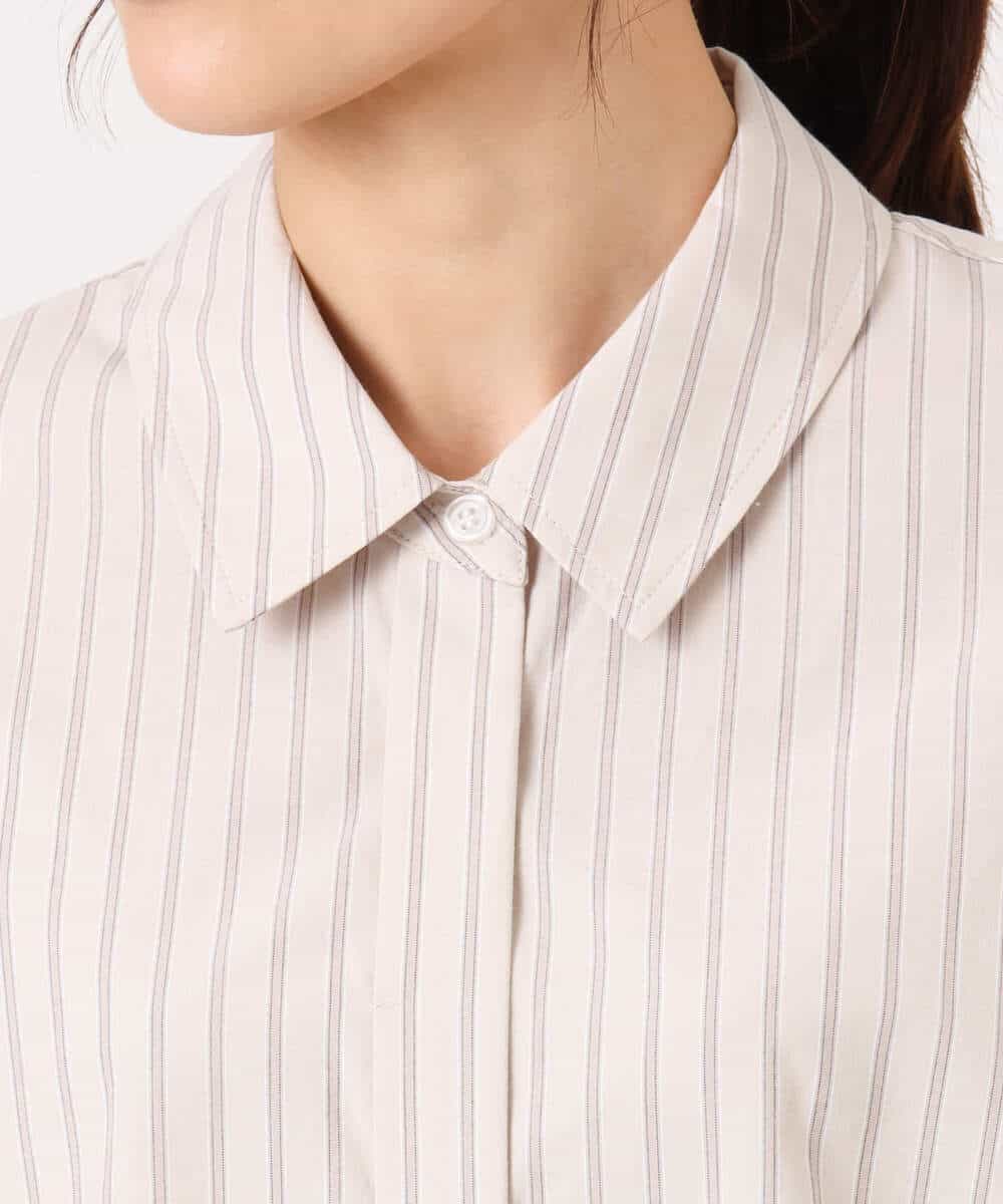 FUBGD02130 MK MICHEL KLEIN(MK ミッシェルクラン) クロップド丈コットンストライプシャツブラウス/洗える ベージュ