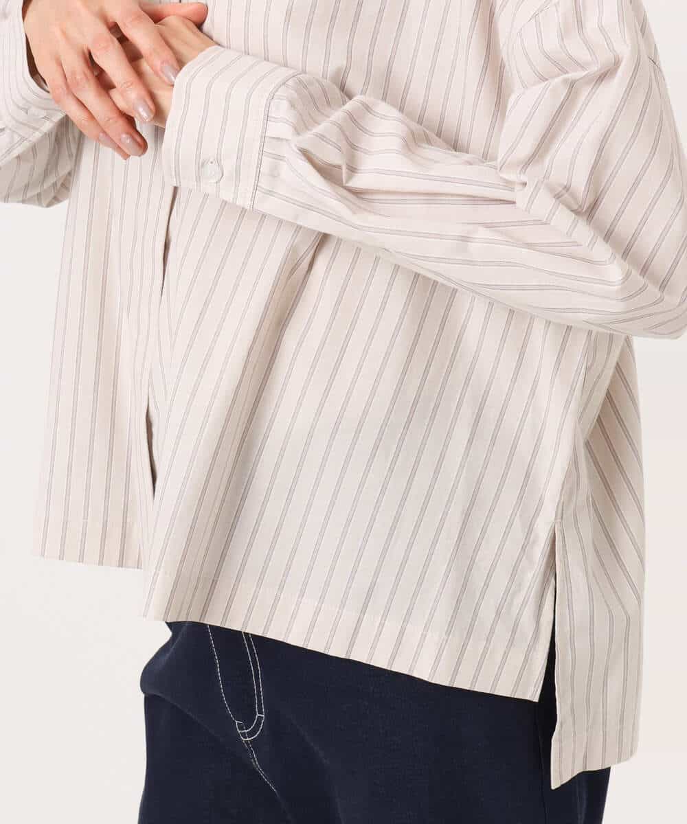 FUBGD02130 MK MICHEL KLEIN(MK ミッシェルクラン) クロップド丈コットンストライプシャツブラウス/洗える ベージュ