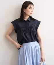 FUBGD83130 MK MICHEL KLEIN(MK ミッシェルクラン) [洗える]フリルネックデザインコットン混シャツブラウス ネイビー