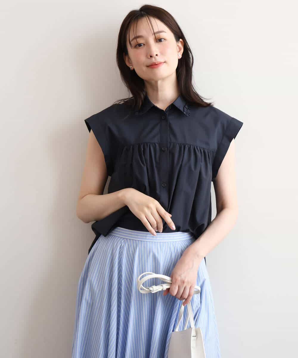 FUBGD83130 MK MICHEL KLEIN(MK ミッシェルクラン) [洗える]フリルネックデザインコットン混シャツブラウス ホワイト