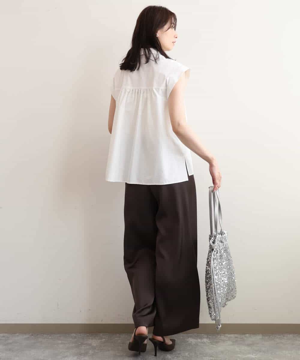 FUBGD83130 MK MICHEL KLEIN(MK ミッシェルクラン) [洗える]フリルネックデザインコットン混シャツブラウス ホワイト