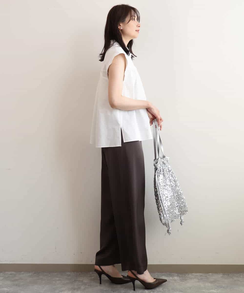 FUBGD83130 MK MICHEL KLEIN(MK ミッシェルクラン) [洗える]フリルネックデザインコットン混シャツブラウス ホワイト