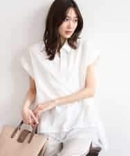 FUBHD60130 MK MICHEL KLEIN(MK ミッシェルクラン) [洗える]裾レースデザインスキッパーシャツブラウス アイボリー