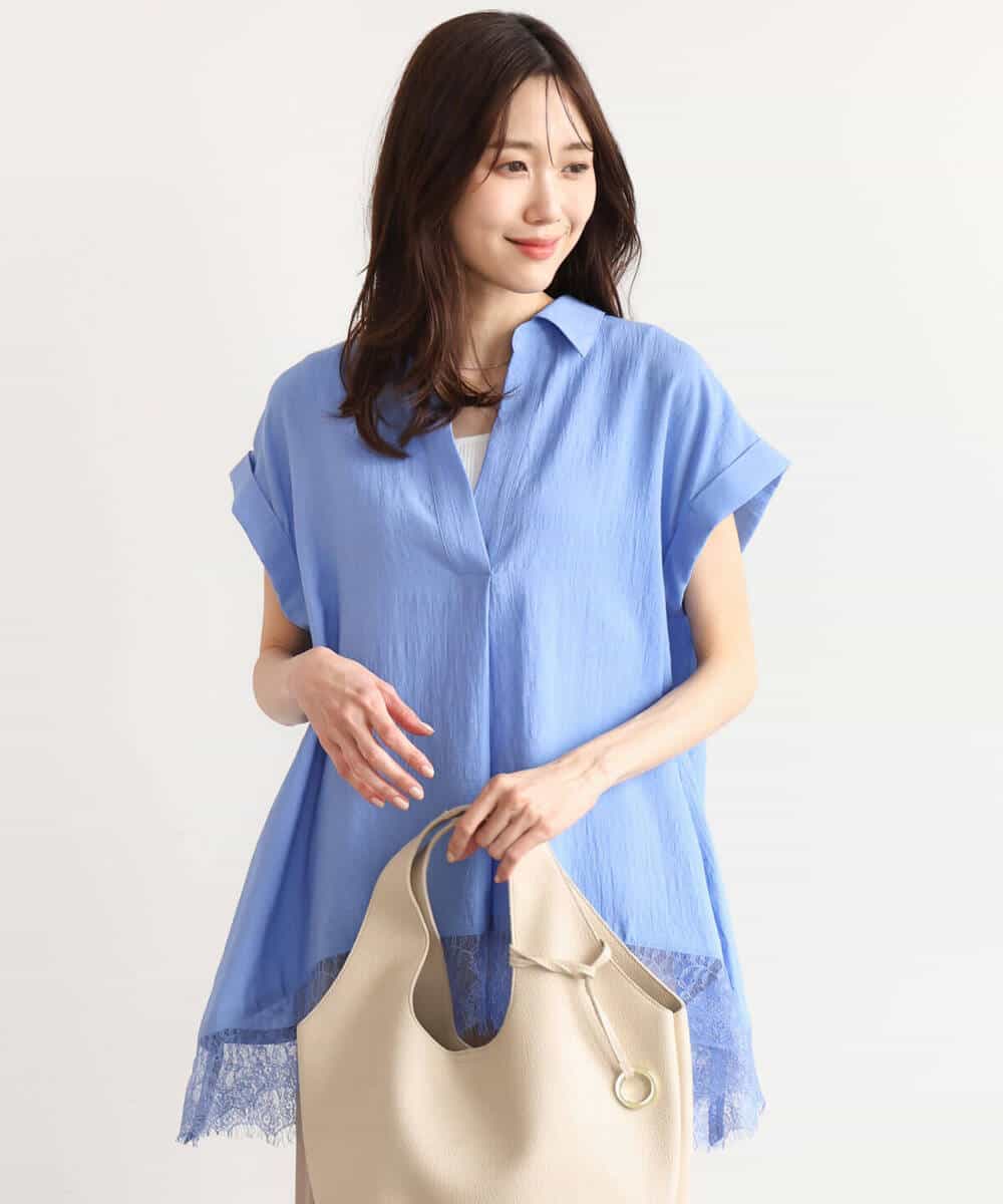 FUBHD60130 MK MICHEL KLEIN(MK ミッシェルクラン) [洗える]裾レースデザインスキッパーシャツブラウス アイボリー