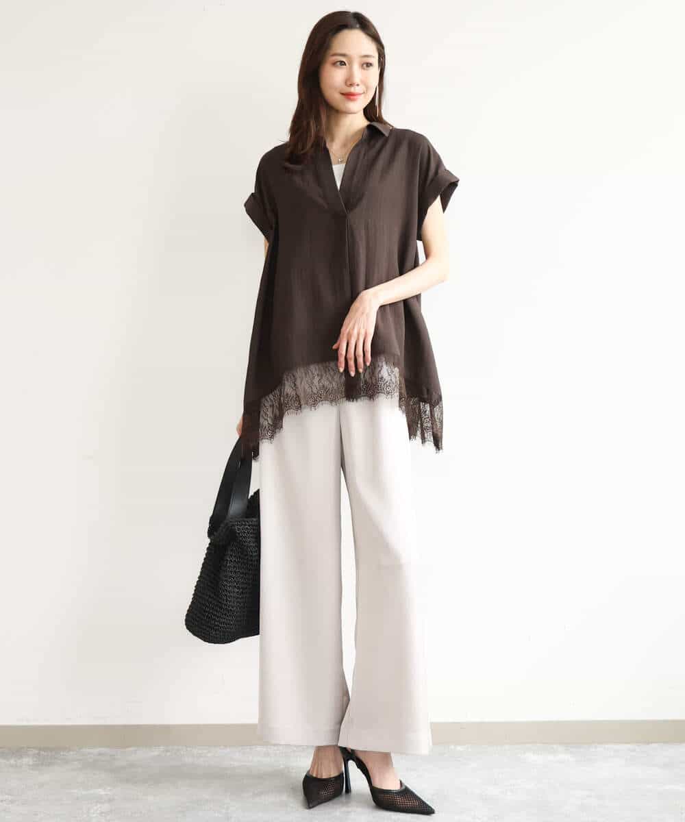 FUBHD60130 MK MICHEL KLEIN(MK ミッシェルクラン) [洗える]裾レースデザインスキッパーシャツブラウス アイボリー