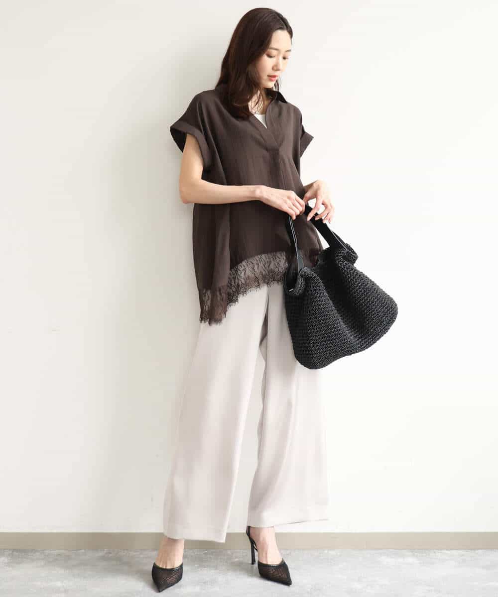 FUBHD60130 MK MICHEL KLEIN(MK ミッシェルクラン) [洗える]裾レースデザインスキッパーシャツブラウス アイボリー