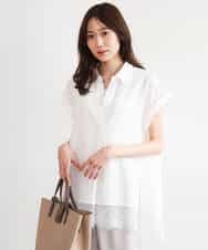 FUBHD60130 MK MICHEL KLEIN(MK ミッシェルクラン) [洗える]裾レースデザインスキッパーシャツブラウス アイボリー