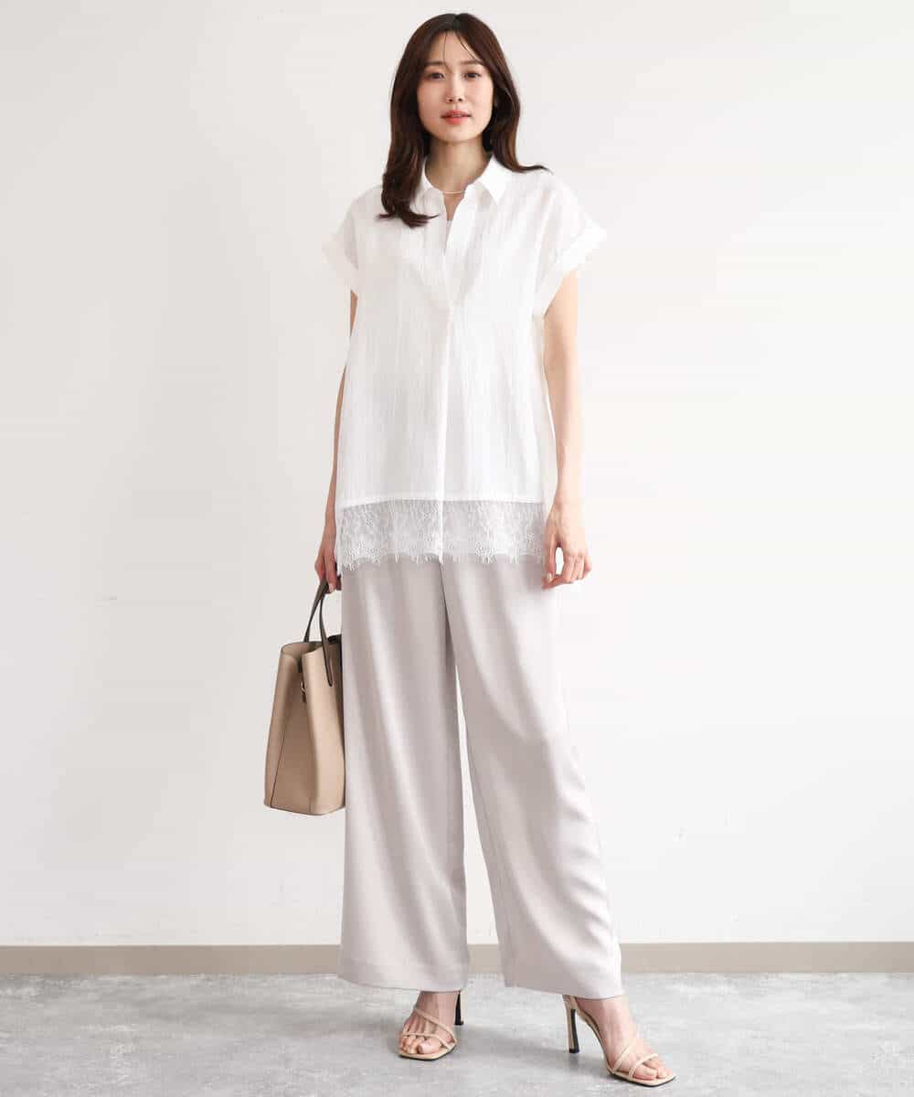 FUBHD60130 MK MICHEL KLEIN(MK ミッシェルクラン) [洗える]裾レースデザインスキッパーシャツブラウス アイボリー