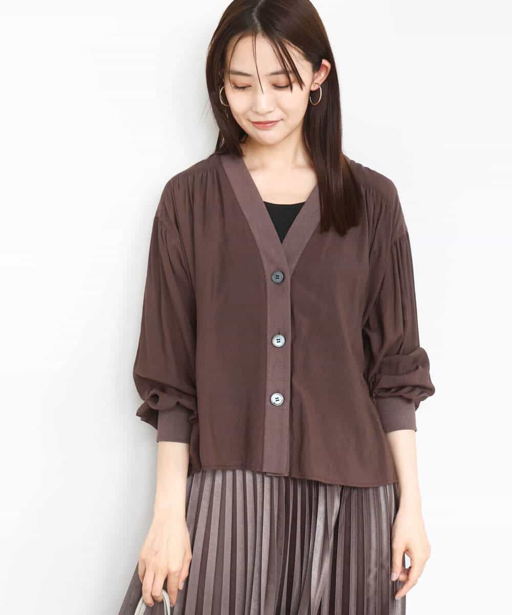 FUBJA02150 MK MICHEL KLEIN(MK ミッシェルクラン) バックギャザーデザインカーディガン/洗える ブラウン