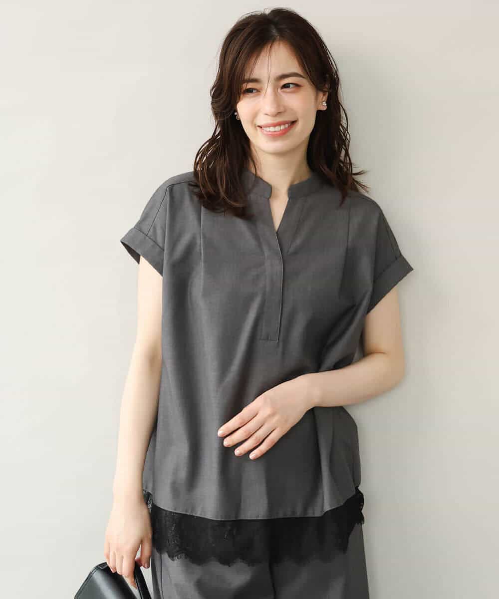 FUBJD10140 MK MICHEL KLEIN(MK ミッシェルクラン) [洗える]マイクロサキソニー ヘムレースブラウス ブラック
