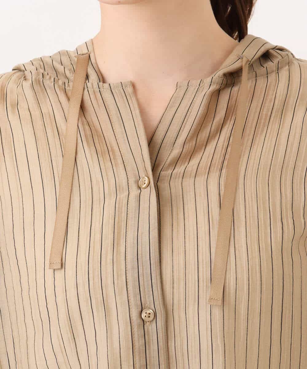 FUBJD21150 MK MICHEL KLEIN(MK ミッシェルクラン) [洗える]シアーストライプ フーディーシャツブラウス ベージュ