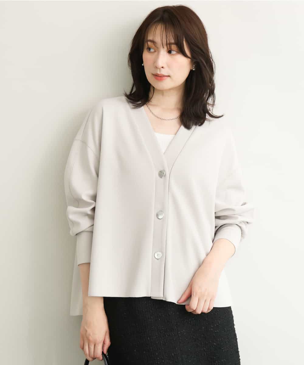 FUCJD30140 MK MICHEL KLEIN(MK ミッシェルクラン) [洗える]Vネックカットカーディガン ライトグレー
