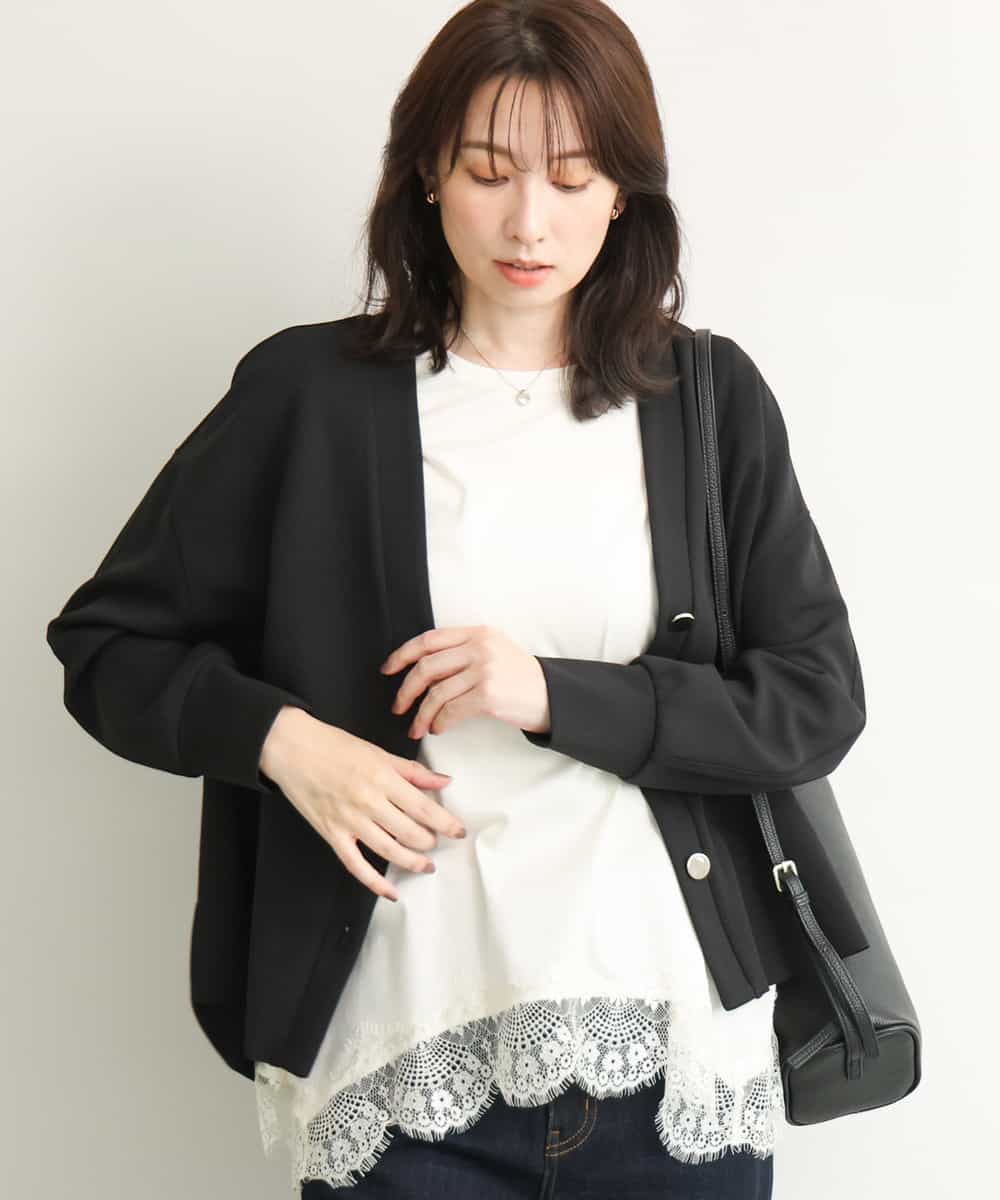 FUCJD30140 MK MICHEL KLEIN(MK ミッシェルクラン) [洗える]Vネックカットカーディガン ブラック