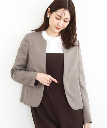 FUDJA01210 MK MICHEL KLEIN メランジ調ノーカラージャケット/セットアップ対応/洗える