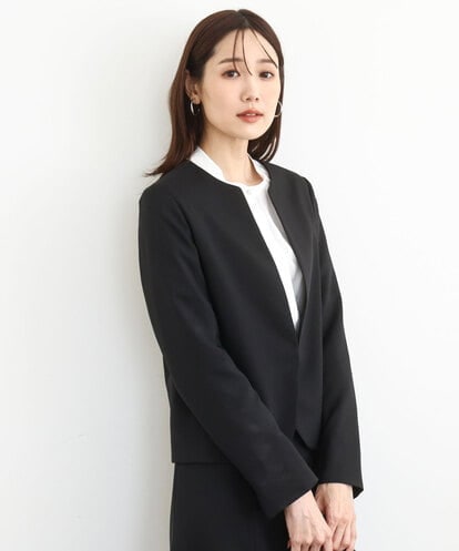 FUDJA01210 MK MICHEL KLEIN メランジ調ノーカラージャケット/セットアップ対応/洗える