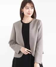 FUDJA01210 MK MICHEL KLEIN(MK ミッシェルクラン) メランジ調ノーカラージャケット/セットアップ対応/洗える モカ