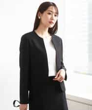 FUDJA01210 MK MICHEL KLEIN(MK ミッシェルクラン) メランジ調ノーカラージャケット/セットアップ対応/洗える モカ