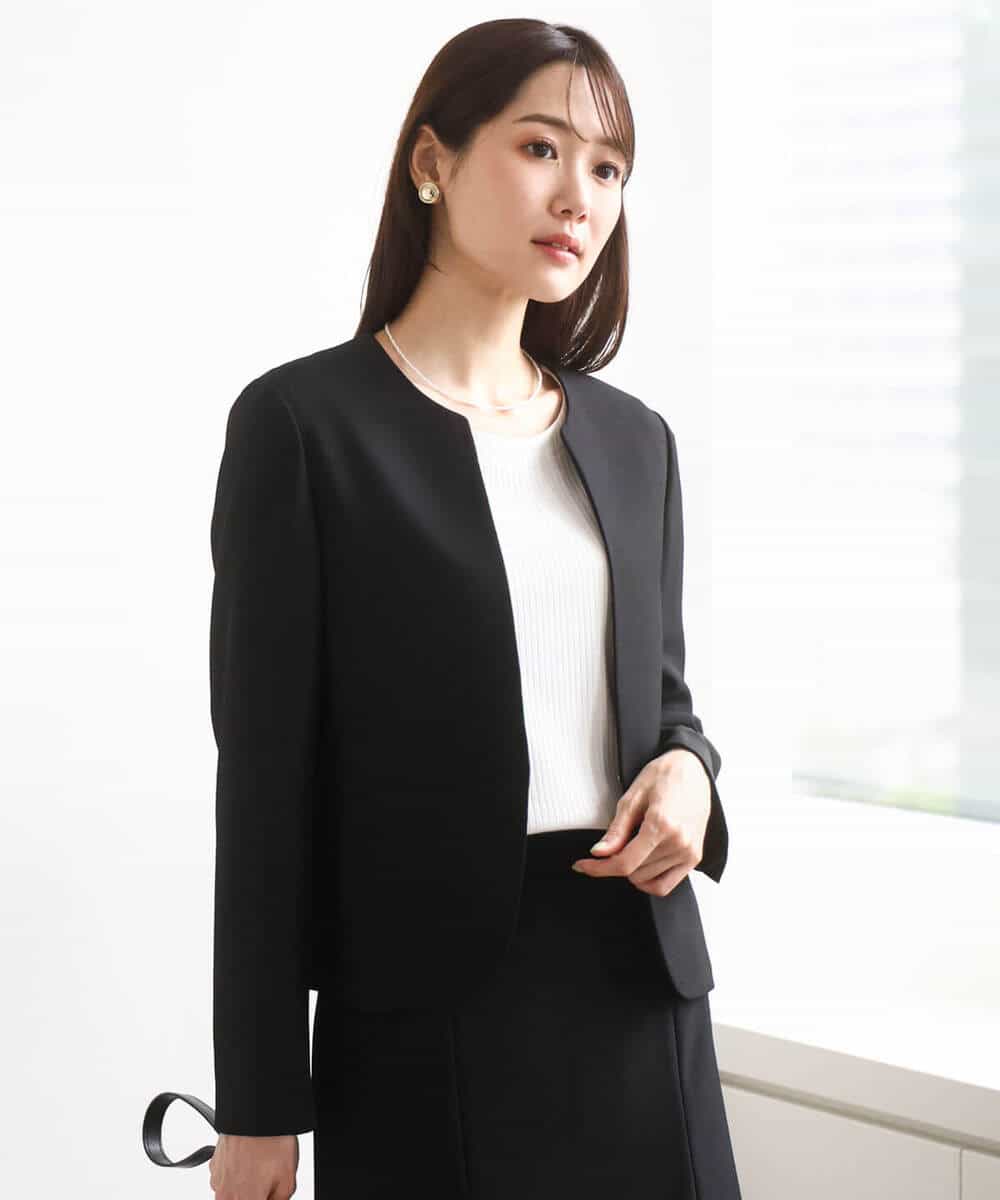 FUDJA01210 MK MICHEL KLEIN(MK ミッシェルクラン) メランジ調ノーカラージャケット/セットアップ対応/洗える モカ