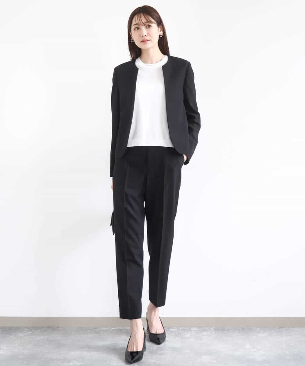FUDJA01210 MK MICHEL KLEIN(MK ミッシェルクラン) メランジ調ノーカラージャケット/セットアップ対応/洗える モカ