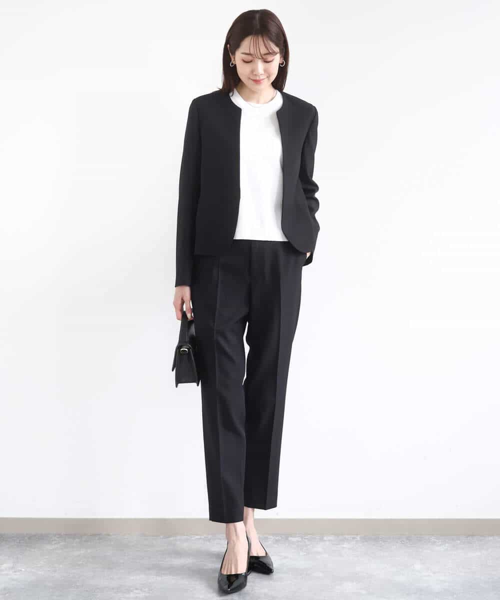 FUDJA01210 MK MICHEL KLEIN(MK ミッシェルクラン) メランジ調ノーカラージャケット/セットアップ対応/洗える モカ