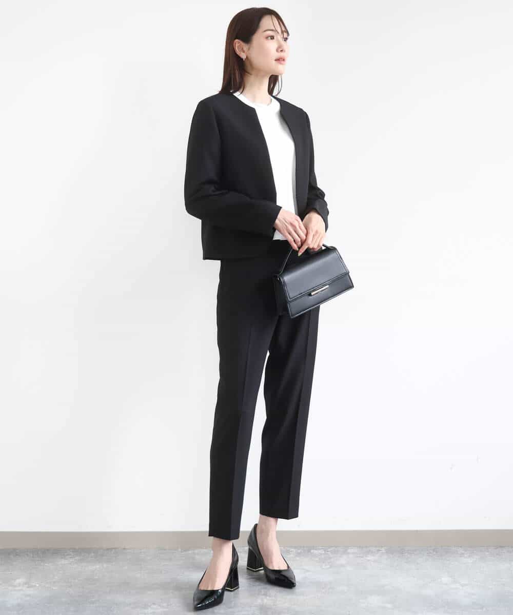 FUDJA01210 MK MICHEL KLEIN(MK ミッシェルクラン) メランジ調ノーカラージャケット/セットアップ対応/洗える モカ