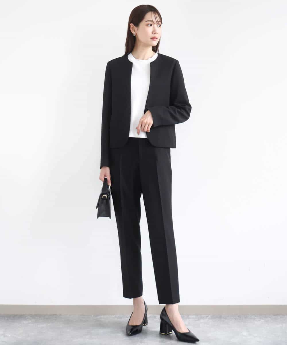 FUDJA01210 MK MICHEL KLEIN(MK ミッシェルクラン) メランジ調ノーカラージャケット/セットアップ対応/洗える モカ