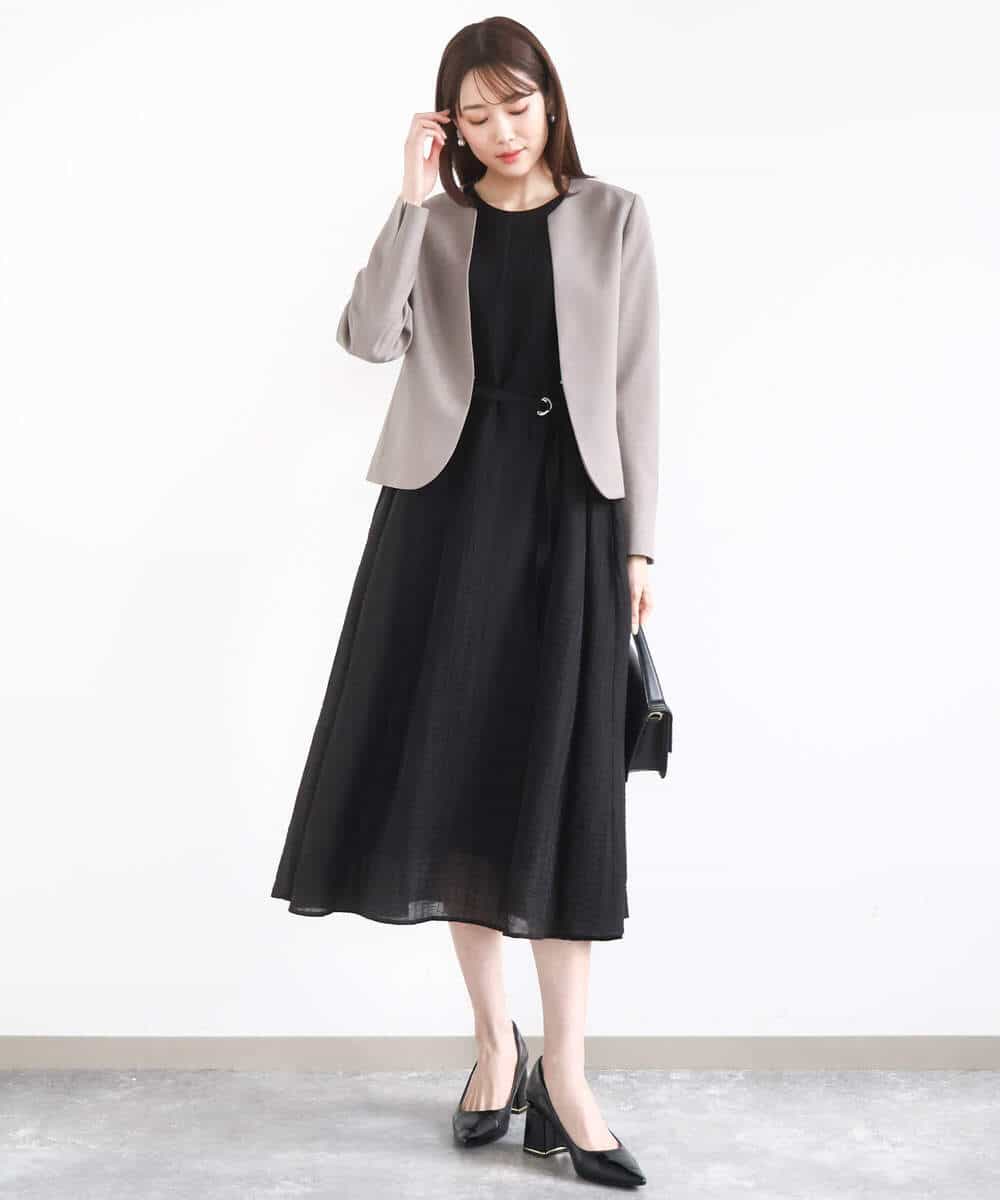 FUDJA01210 MK MICHEL KLEIN(MK ミッシェルクラン) メランジ調ノーカラージャケット/セットアップ対応/洗える モカ