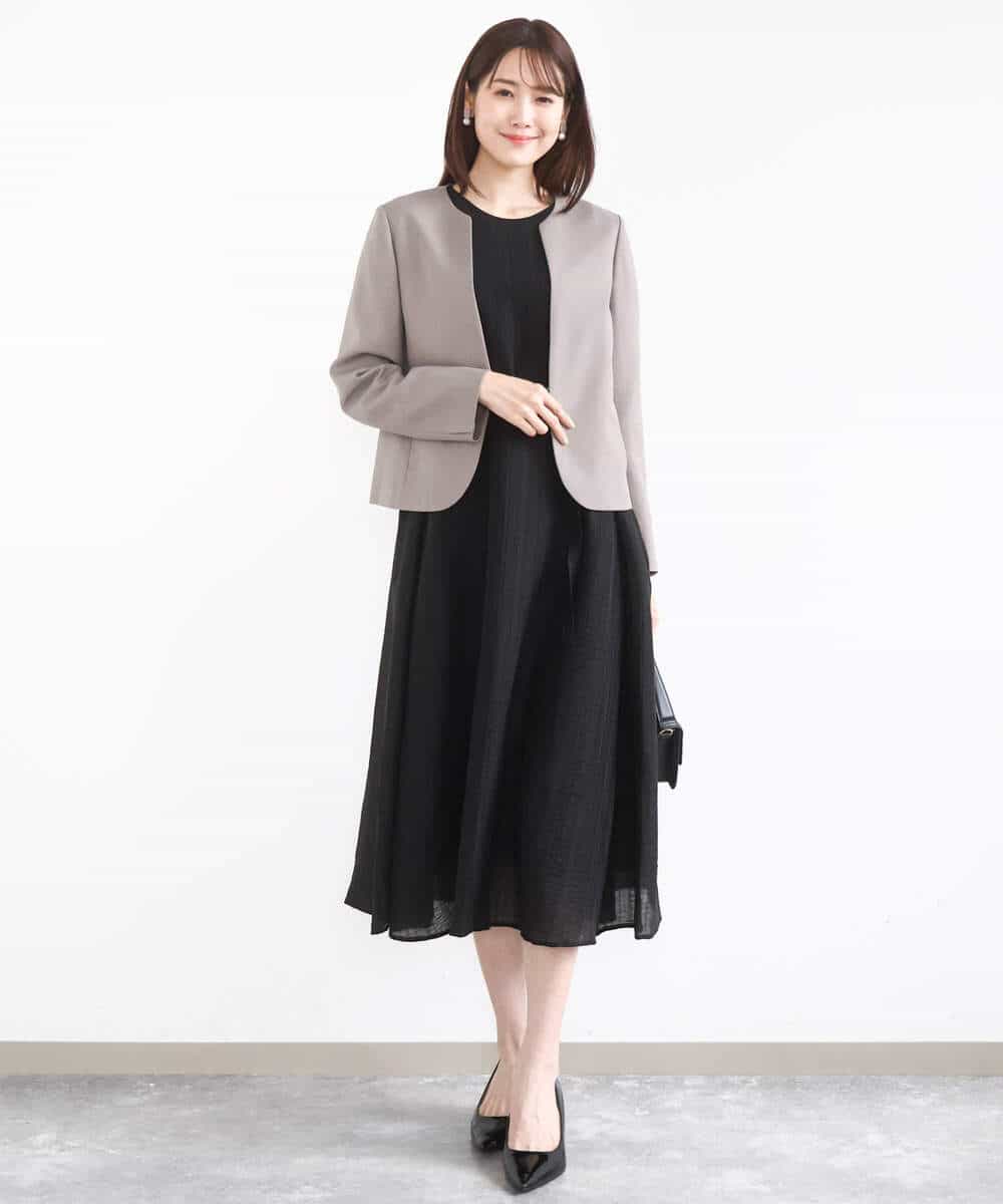 FUDJA01210 MK MICHEL KLEIN(MK ミッシェルクラン) メランジ調ノーカラージャケット/セットアップ対応/洗える モカ