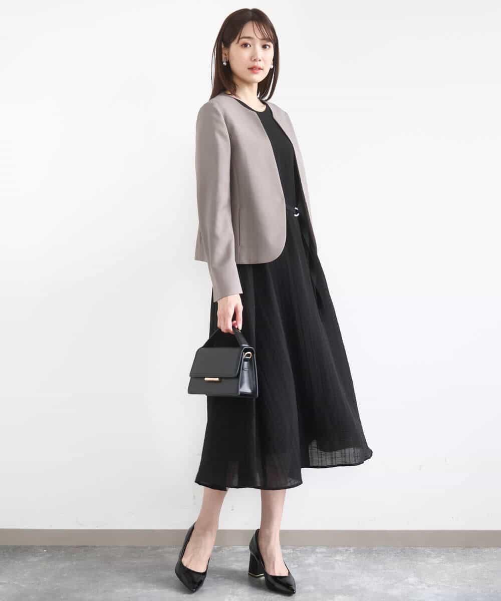 FUDJA01210 MK MICHEL KLEIN(MK ミッシェルクラン) メランジ調ノーカラージャケット/セットアップ対応/洗える モカ