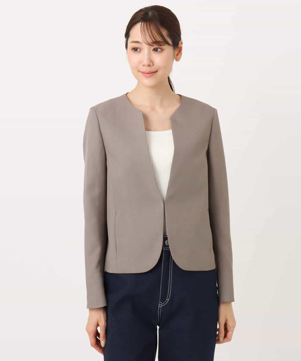 FUDJA01210 MK MICHEL KLEIN(MK ミッシェルクラン) メランジ調ノーカラージャケット/セットアップ対応/洗える モカ