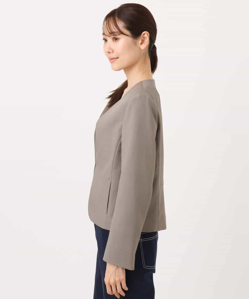 FUDJA01210 MK MICHEL KLEIN(MK ミッシェルクラン) メランジ調ノーカラージャケット/セットアップ対応/洗える モカ