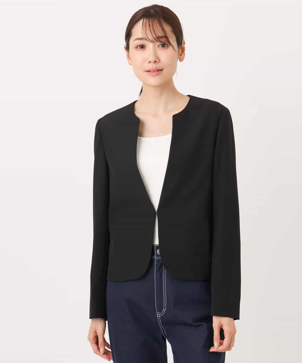 FUDJA01210 MK MICHEL KLEIN(MK ミッシェルクラン) メランジ調ノーカラージャケット/セットアップ対応/洗える モカ