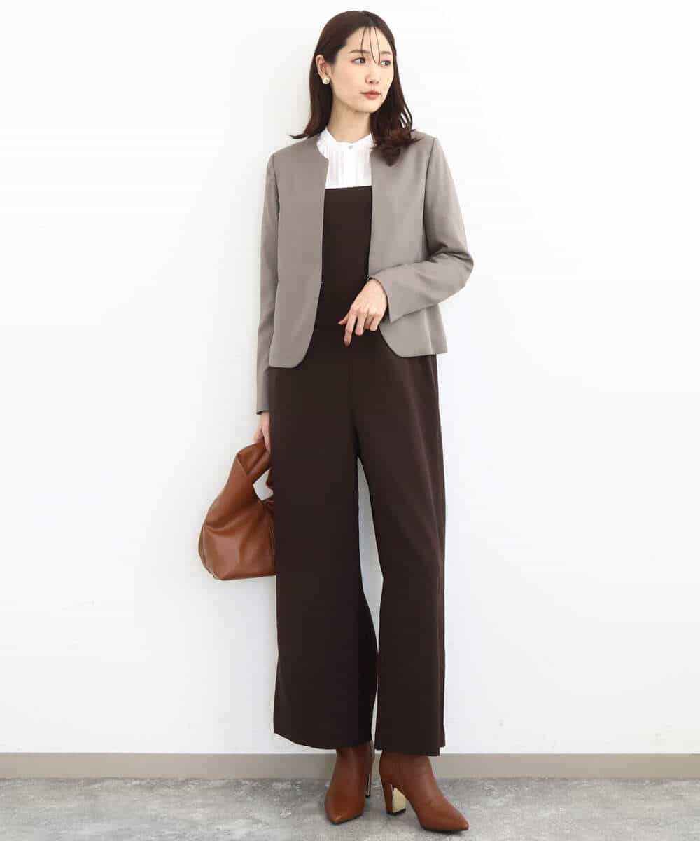 FUDJA01210 MK MICHEL KLEIN(MK ミッシェルクラン) メランジ調ノーカラージャケット/セットアップ対応/洗える モカ