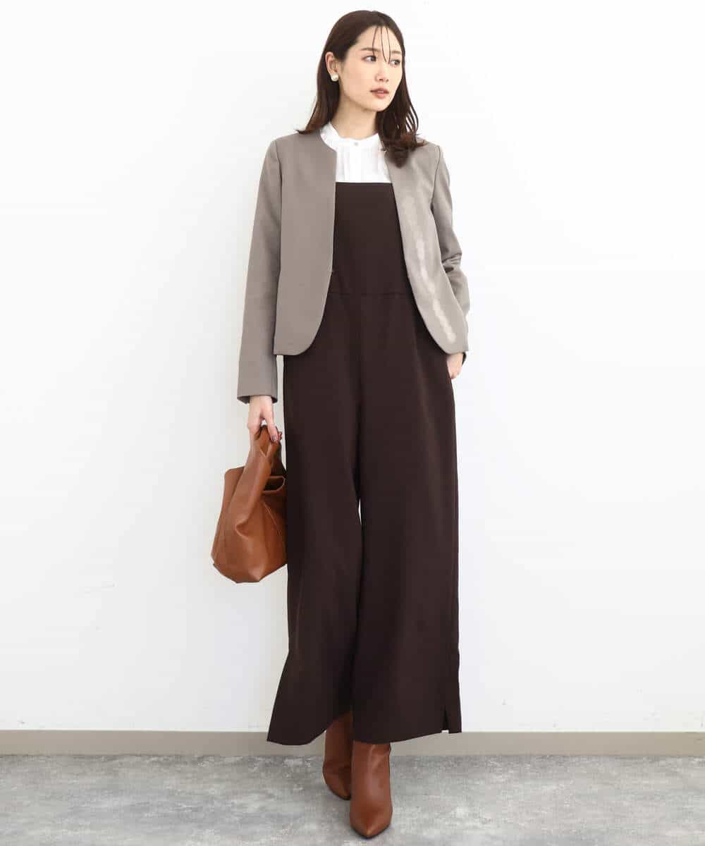 FUDJA01210 MK MICHEL KLEIN(MK ミッシェルクラン) メランジ調ノーカラージャケット/セットアップ対応/洗える モカ