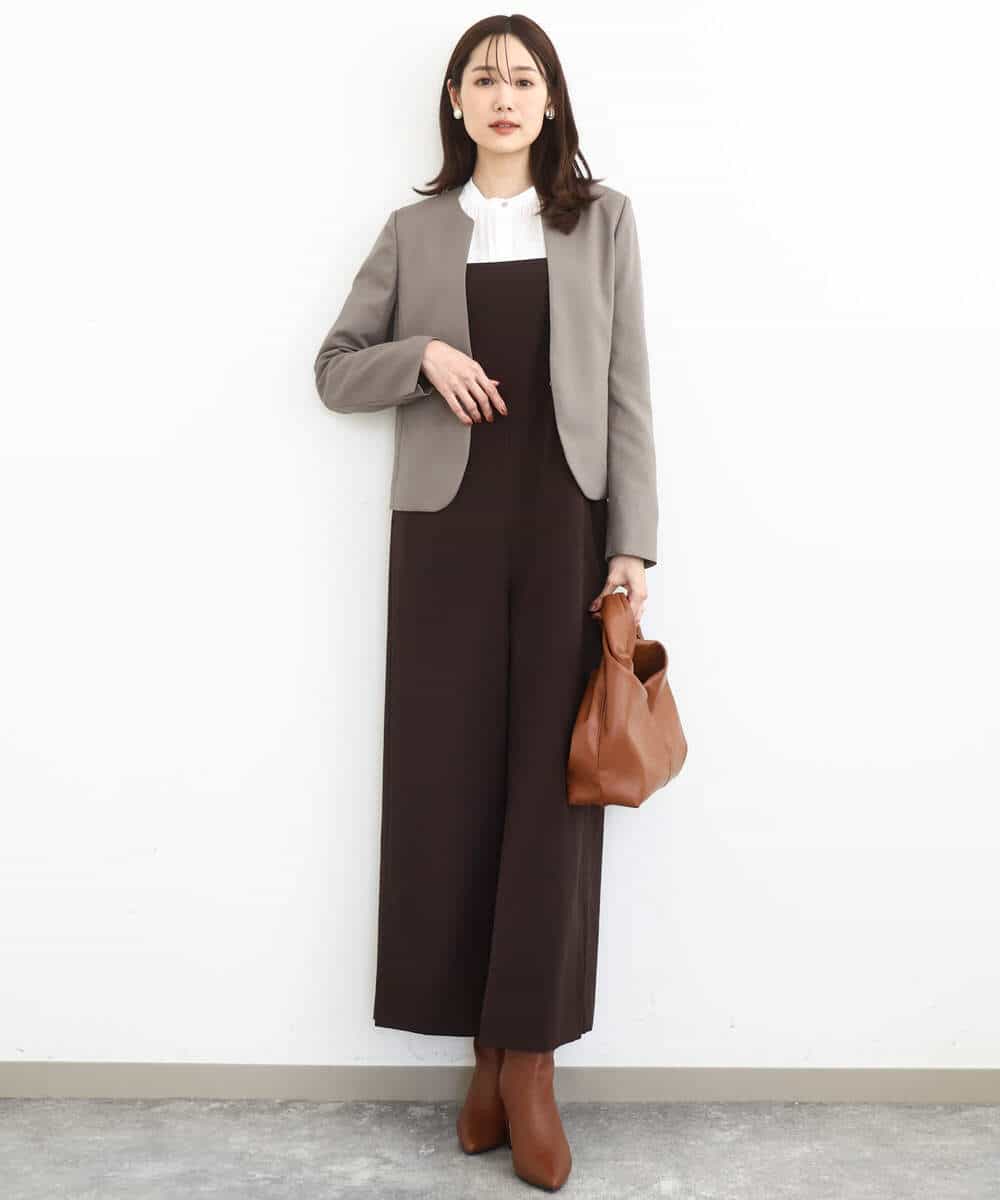 FUDJA01210 MK MICHEL KLEIN(MK ミッシェルクラン) メランジ調ノーカラージャケット/セットアップ対応/洗える モカ