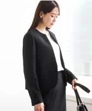 FUDJA01210 MK MICHEL KLEIN(MK ミッシェルクラン) メランジ調ノーカラージャケット/セットアップ対応/洗える ブラック