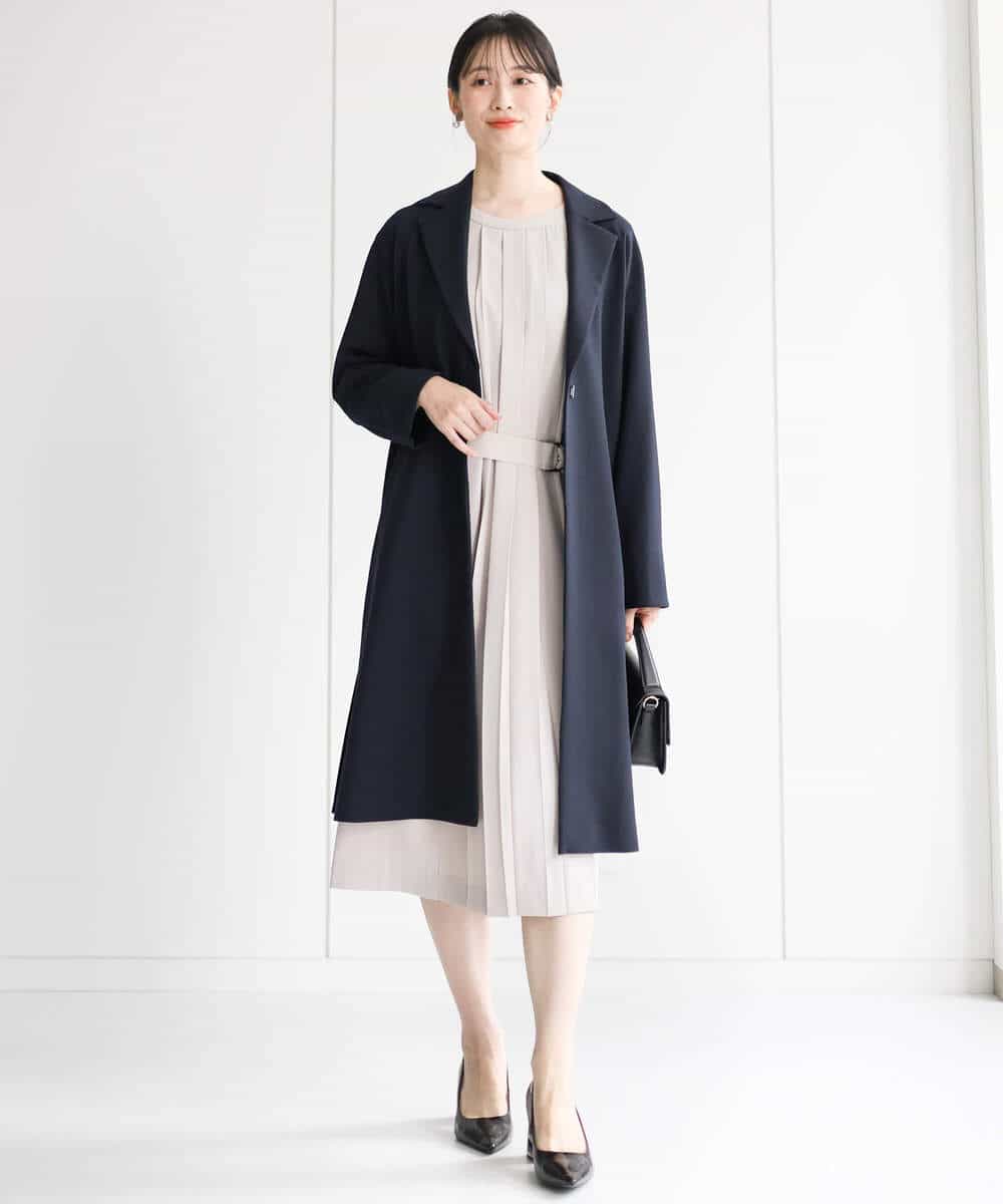 FUEDA01220 MK MICHEL KLEIN(MK ミッシェルクラン) サテンジョーゼット プリーツワンピース/洗える グレージュ