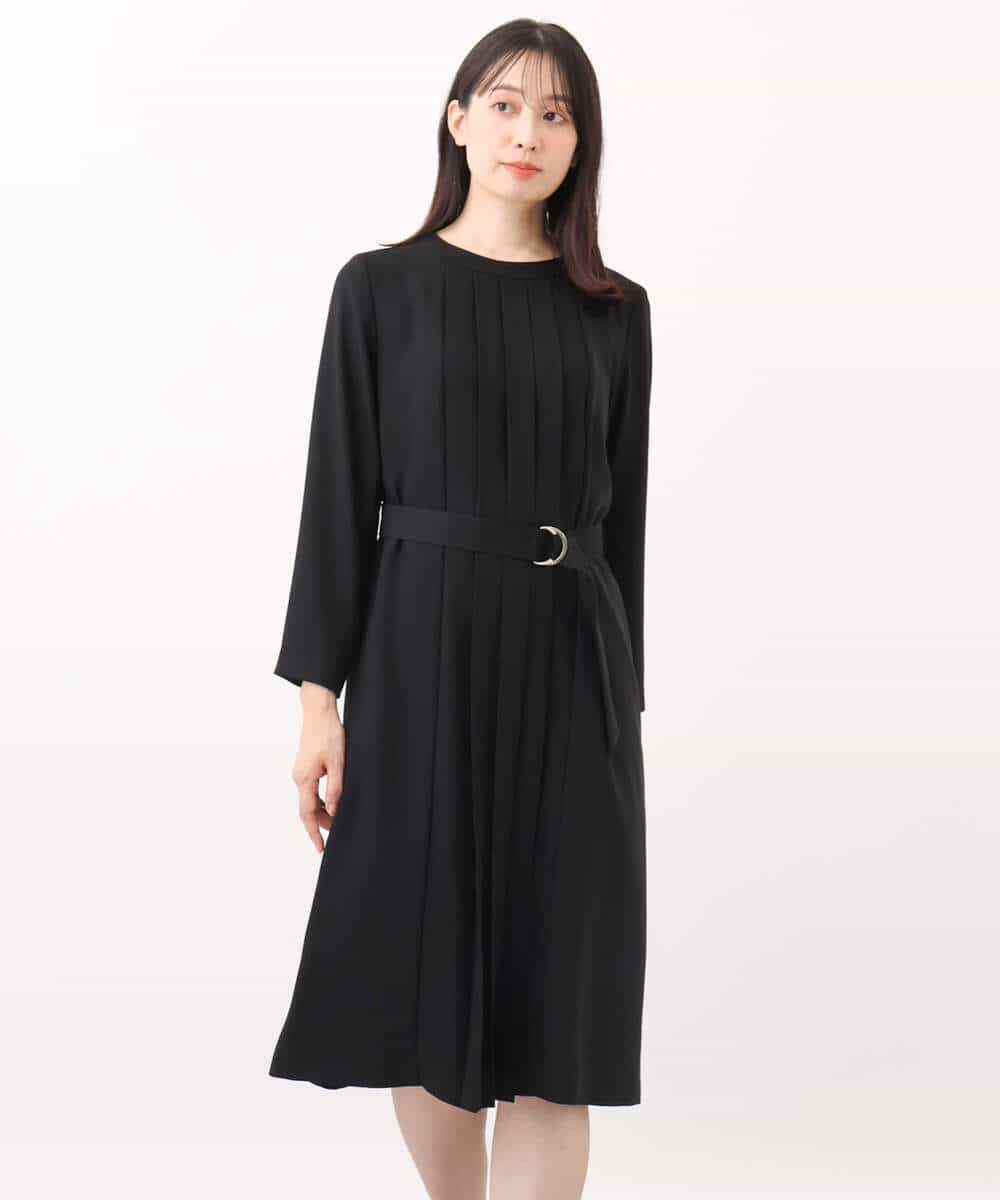 FUEDA01220 MK MICHEL KLEIN(MK ミッシェルクラン) サテンジョーゼット プリーツワンピース/洗える グレージュ