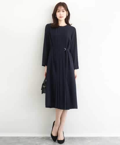 FUEDD03230 MK MICHEL KLEIN サテンジョーゼット プリーツワンピース/洗える