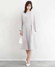 FUEDD03230 MK MICHEL KLEIN(MK ミッシェルクラン) サテンジョーゼット プリーツワンピース/洗える ライトグレー