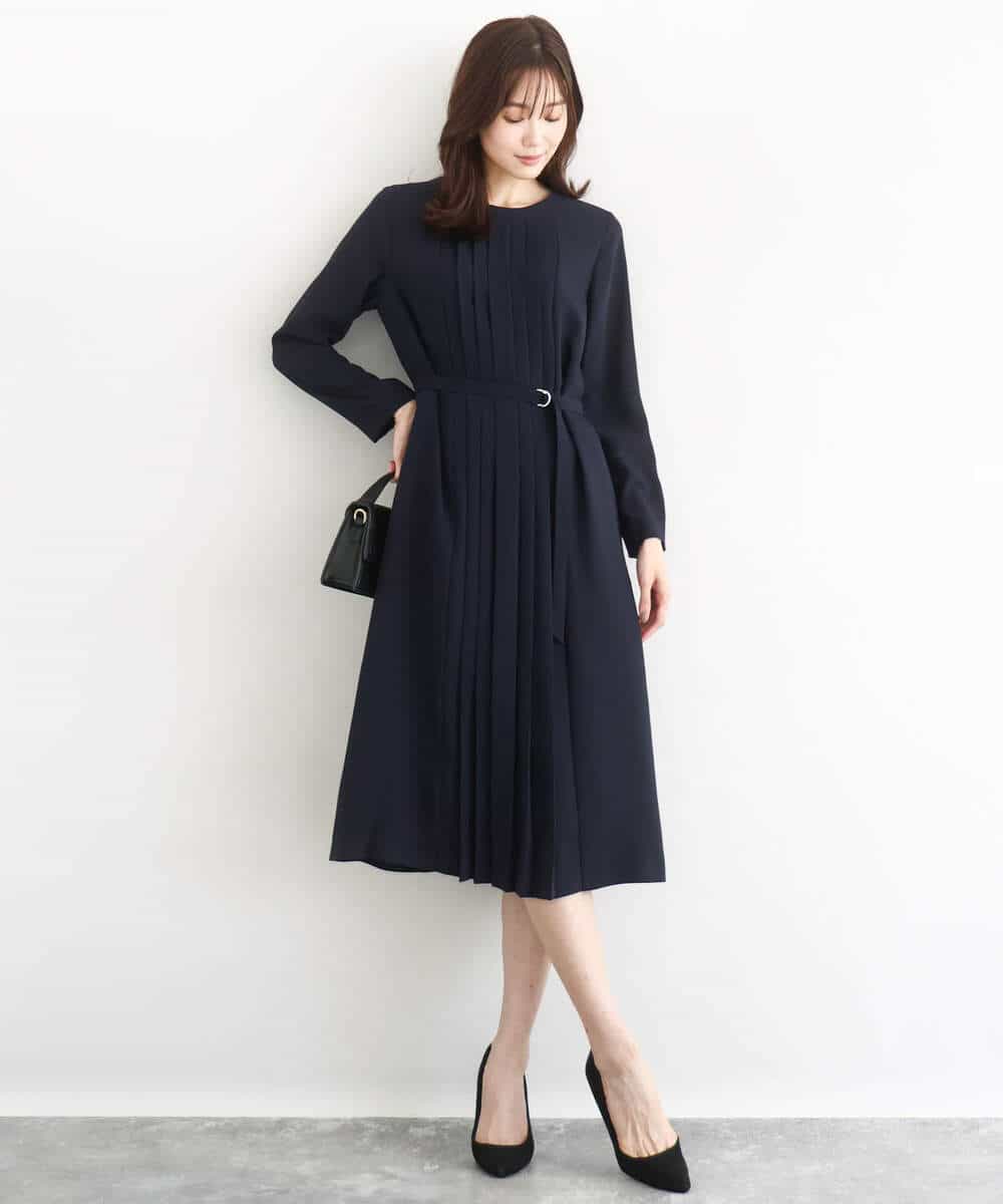 FUEDD03230 MK MICHEL KLEIN(MK ミッシェルクラン) サテンジョーゼット プリーツワンピース/洗える ライトグレー