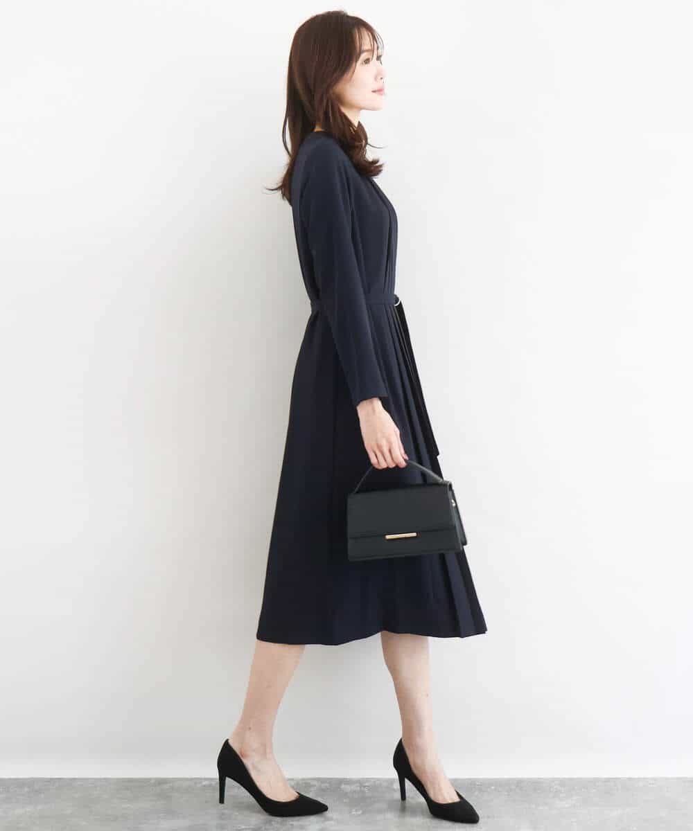 FUEDD03230 MK MICHEL KLEIN(MK ミッシェルクラン) サテンジョーゼット プリーツワンピース/洗える ライトグレー