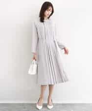 FUEDD03230 MK MICHEL KLEIN(MK ミッシェルクラン) サテンジョーゼット プリーツワンピース/洗える ライトグレー