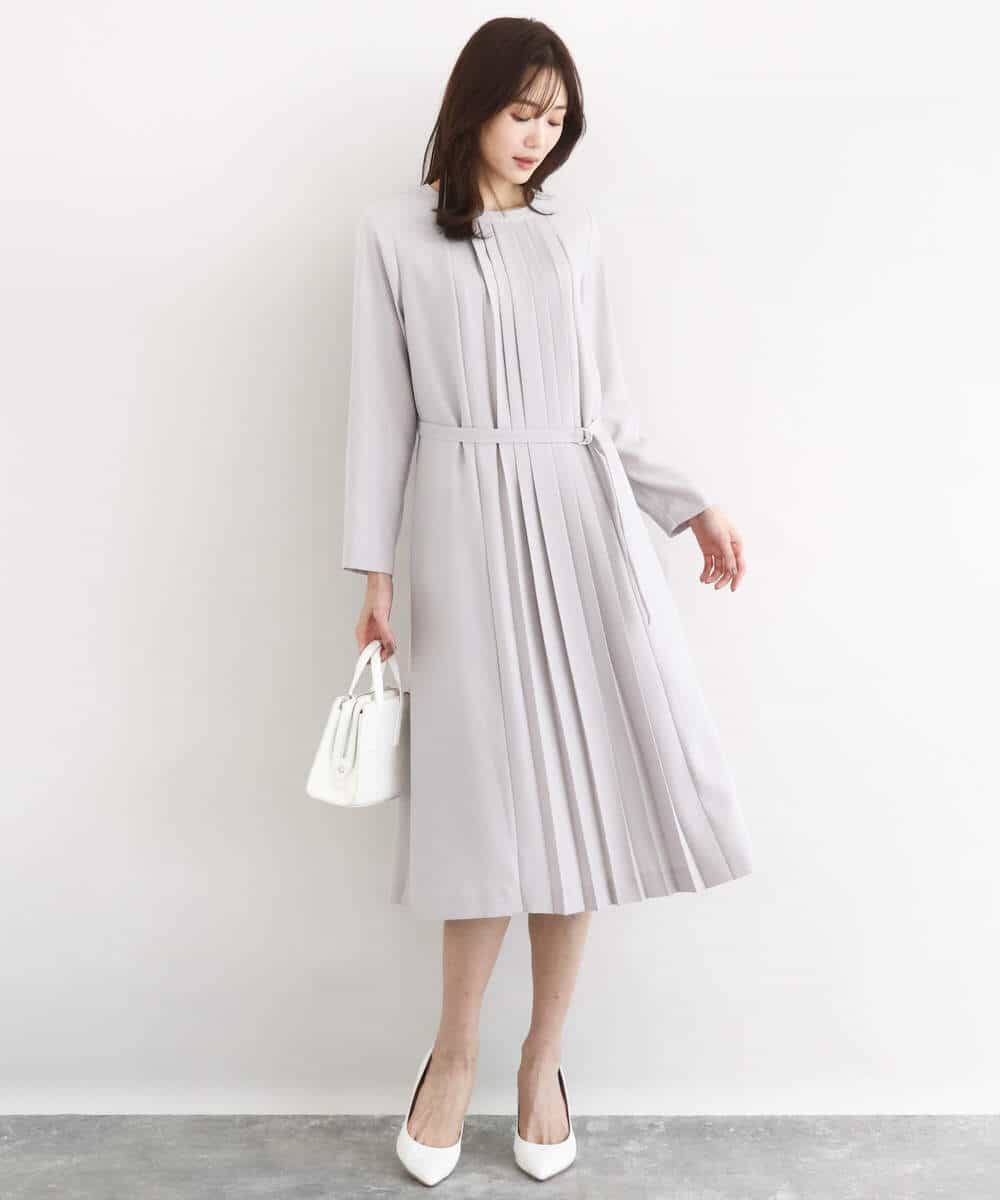 FUEDD03230 MK MICHEL KLEIN(MK ミッシェルクラン) サテンジョーゼット プリーツワンピース/洗える ライトグレー