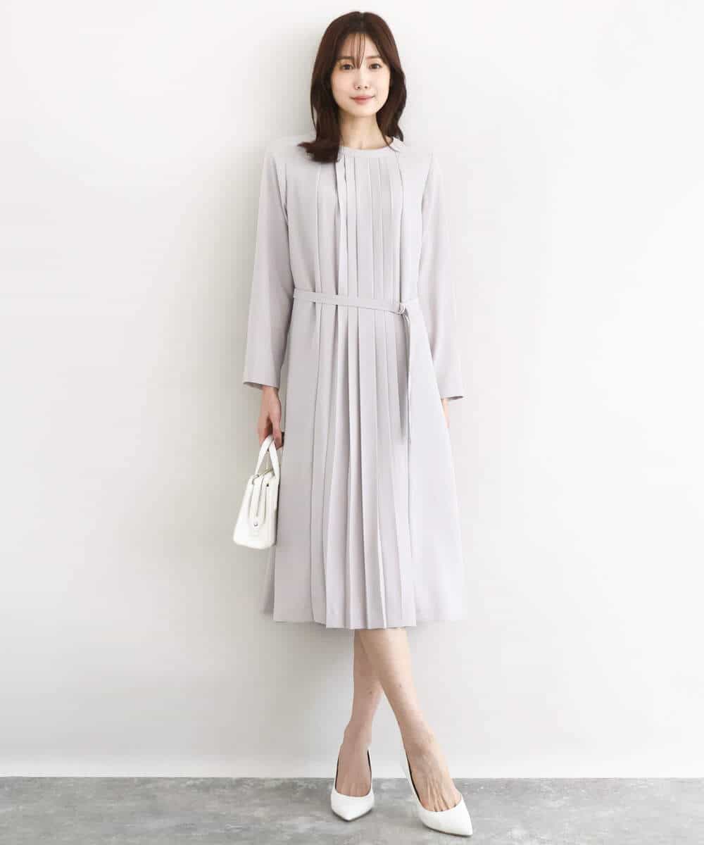 FUEDD03230 MK MICHEL KLEIN(MK ミッシェルクラン) サテンジョーゼット プリーツワンピース/洗える ライトグレー