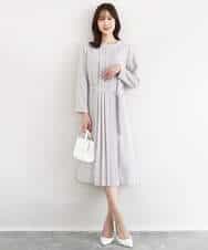 FUEDD03230 MK MICHEL KLEIN(MK ミッシェルクラン) サテンジョーゼット プリーツワンピース/洗える ライトグレー