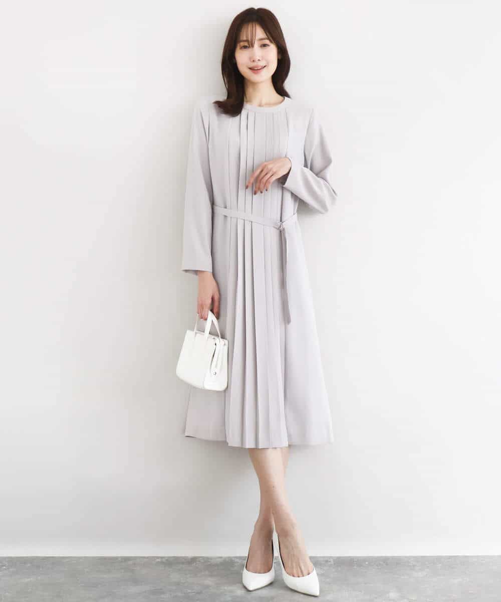 FUEDD03230 MK MICHEL KLEIN(MK ミッシェルクラン) サテンジョーゼット プリーツワンピース/洗える ライトグレー