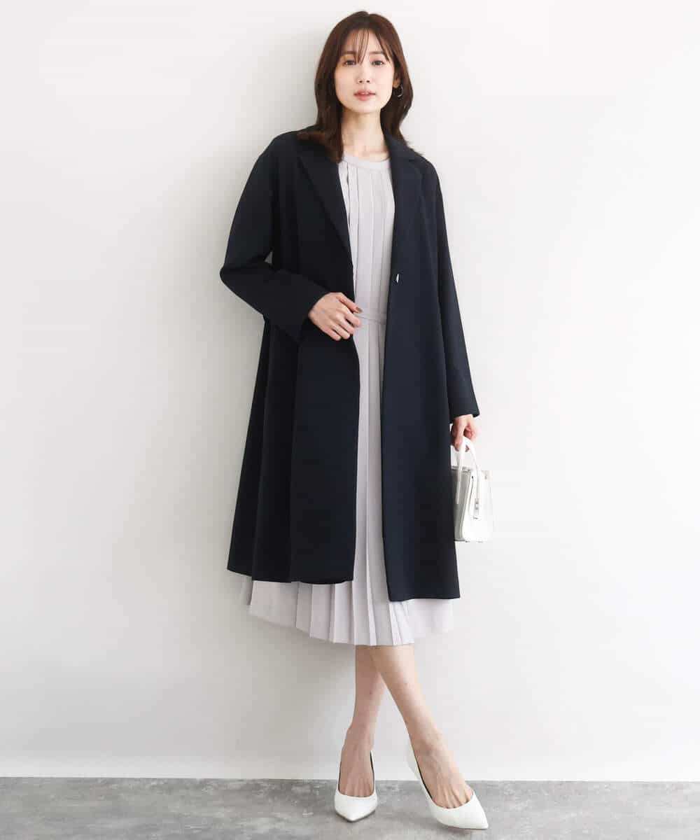 FUEDD03230 MK MICHEL KLEIN(MK ミッシェルクラン) サテンジョーゼット プリーツワンピース/洗える ライトグレー