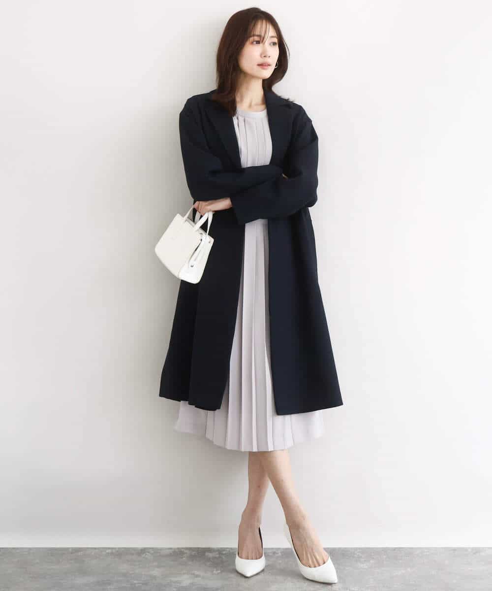 FUEDD03230 MK MICHEL KLEIN(MK ミッシェルクラン) サテンジョーゼット プリーツワンピース/洗える ライトグレー